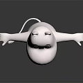White 3D Cartoon Character With Big Blue Eyes Open Arms On Dark Background