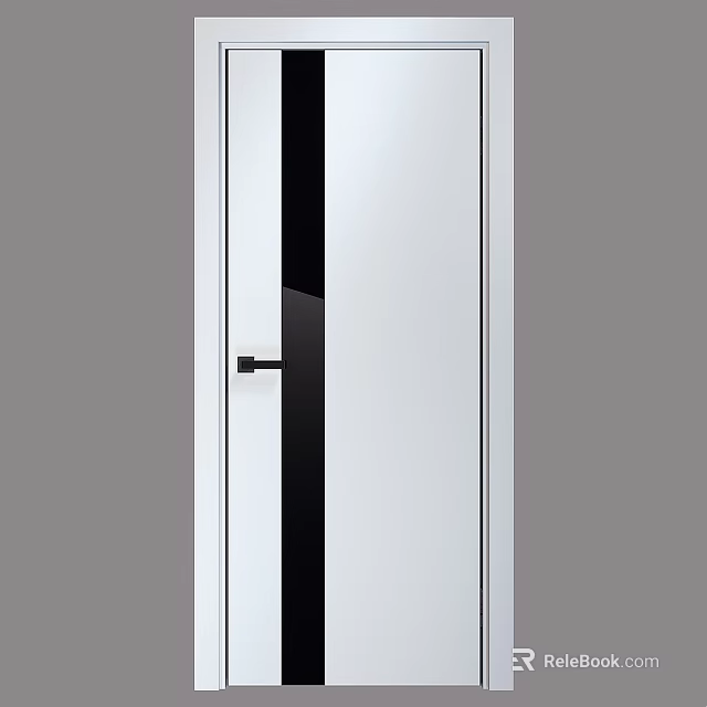 Modern Sleek Swing Door With White Panel Black Glass Insert And Metal Handle 3d model 