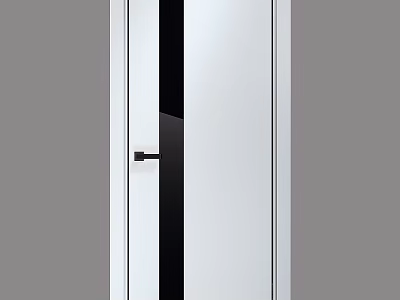 Modern Sleek Swing Door With White Panel Black Glass Insert And Metal Handle 3d model