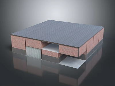 Single Story Building Model With Red Brick Walls And Gray Roof Panels 3d model
