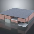 Single Story Building Model With Red Brick Walls And Gray Roof Panels