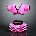 Pink V Neck Top And Layered Ruffled Skirt Set With Black Trim Fashion Design