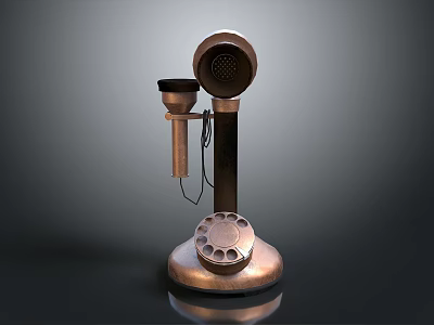 Vintage Metal Telephone With Classic Dial Stand And Curved Handset Design 3d model