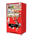 Red Public Vending Machine Interior With Drinks Snacks And Koi Fish Design 3d model