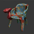Vibrant Leisure Chair With Abstract Blue Red Orange Patterns And Modern Unique Shape