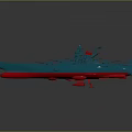 Detailed Teal And Red Model Battleship With Upper Superstructure And Deck Details