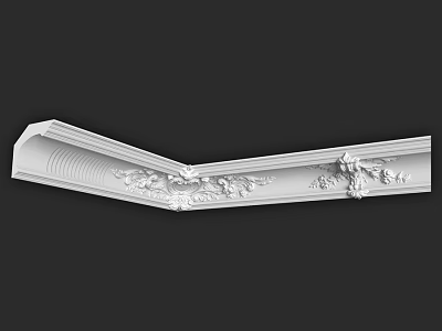 Ornate White Decorative Carved Component With Floral Patterns For Architectural Corner Trim 3d model