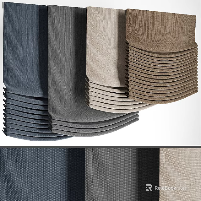 Stacked Modern Curtains With Textured Gray Beige Brown Fabric For Home Interior Decor 3d model 