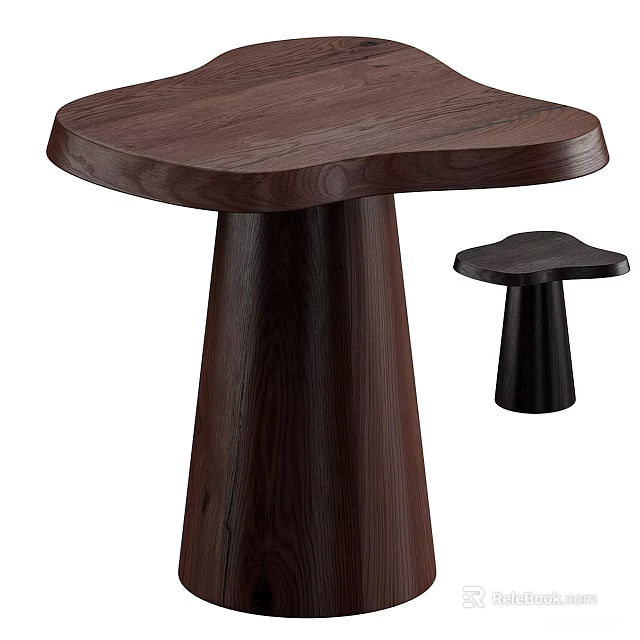 Wooden Side Table With Curved Top Cylindrical Base And Natural Wood Grain 3d model 