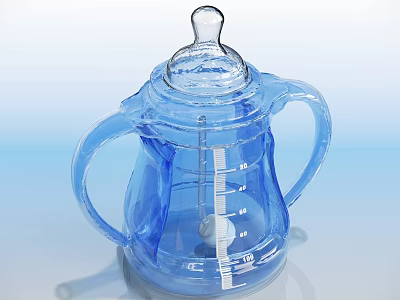 Clear Blue Baby Bottle With Two Handles And Measurement Scale For Infant Feeding 3d model
