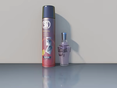 Modern Hinged Door Design With Aerosol Can And Small Perfume Bottle 3d model