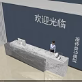 Marble Reception Desk 3D Model with Background Wall and Welcome Sign Staff Standing Near Computer 3d model