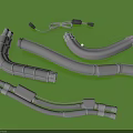 Gray Curved Tubular Components With Flexible Connectors And Black Cable