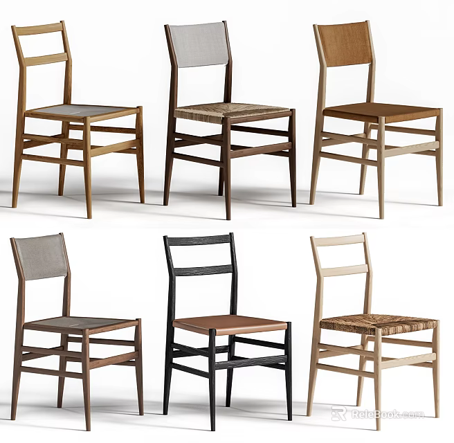 Modern Wooden Dining Chairs With Woven Seats And Different Color Options For Home 3d model 