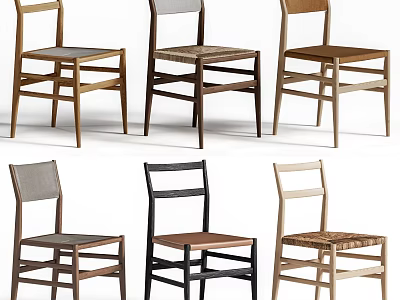 Modern Wooden Dining Chairs With Woven Seats And Different Color Options For Home 3d model