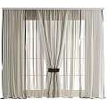White Sheer Light Filtering Curtains With Black Tieback For Modern Window 3d model
