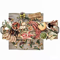 Assorted Charcuterie Platter With Sausages Meat Slices Cheese Nuts Olives Bread Served On Wooden Tray
