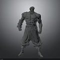 3D Model Of Muscular Warrior Character With Weapon Wrist Guards And Belt