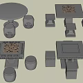Table And Chair Sets With Various Modern Designs Gray Material Round Square Tables And Stools 3d model