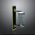 Modern Architectural Structure With Yellow Border Black Panel Transparent Cylinder And Green Light Source