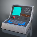 Vintage Industrial Control Panel With Green Screen Blue Keyboard Circular Speaker And Gray Casing