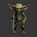 Green Goblin Character With Large Ears Holding Sword For Game And Movie