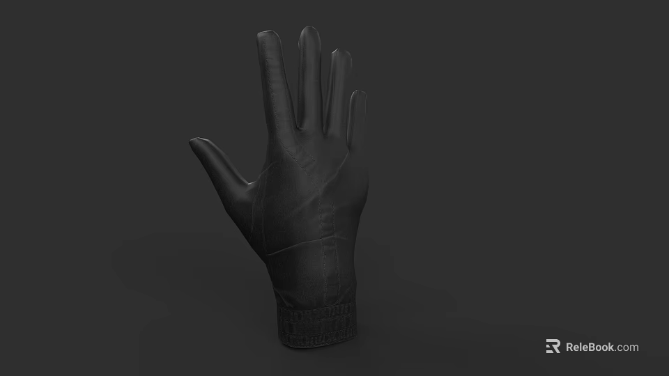Black Leather Full Finger Gloves For Daily Wear And Protection 3d model 