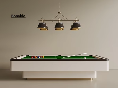 Bonaldo Modern Pool Table Design With Hanging Chandelier Billiard Balls And Cues 3d model