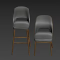 Modern Gray Stools With Backrest Wooden Legs And Simple Comfortable Design 3d model
