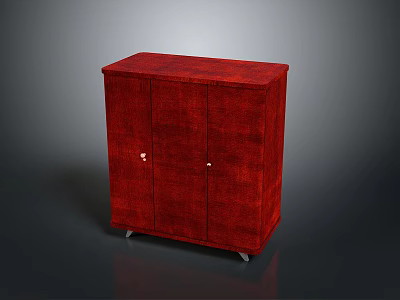 Red Textured Cabinet With Two Doors And Rolling Wheels For Home Storage Use 3d model