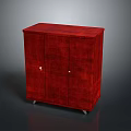 Red Textured Cabinet With Two Doors And Rolling Wheels For Home Storage Use