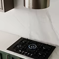 Modern Green Kitchen Interior With Marble Countertop Island Range Hood And Cabinets