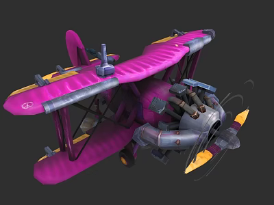 Pink Biplane With Double Wings And Metal Propeller Design Features 3d model