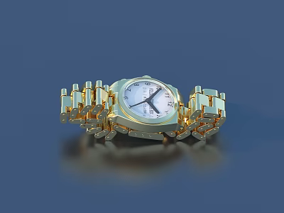 Elegant Gold Watch With White Dial Analog Hands And Metal Strap For Daily Wear 3d model