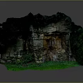 Natural Rocky Terrain with Green Vegetation Textured Surface and Caves and Lush Moss at Base