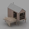 Wooden Cabin Exterior Design With Metal Roof Wooden Deck Railings Windows And Stilts