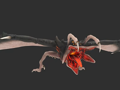 3D Rendered Dragon Game Movie Character With Open Mouth Red Interior Spread Wings Sharp Fangs 3d model