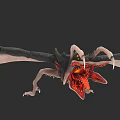 3D Rendered Dragon Game Movie Character With Open Mouth Red Interior Spread Wings Sharp Fangs