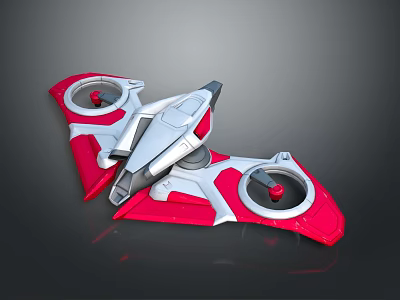 Red And Silver Futuristic Flying Device With Aerodynamic Design And Circular Components 3d model