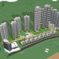 Modern High Rise And Low Rise Residential Buildings With Green Hills Landscape