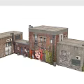 Detailed Urban Building Models With Brick Walls Graffiti Windows And Air Conditioners