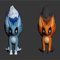 Cartoon Style Blue And Orange Fantasy Foxes With Pointed Ears And Bushy Tails