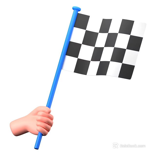 Decorative Ornament Set Featuring Blue Pole And Black White Checkered Flag Design 3d model 