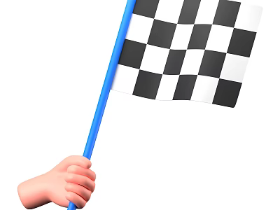 Decorative Ornament Set Featuring Blue Pole And Black White Checkered Flag Design 3d model