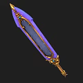 Fantasy Sword with Purple Blade Golden Decorations and Blue Gemstones in Ornate Weapon Design