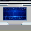 Futuristic Tech Display Wall With Blue Digital Screen And Glowing White Frames 3d model