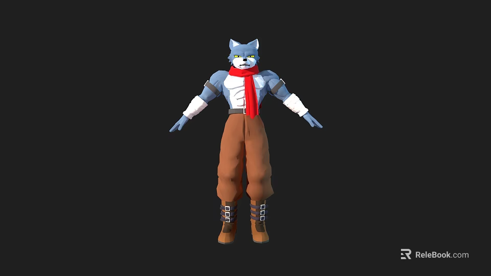 Game Movie Character Anthropomorphic Blue Cat With Red Scarf White Armor Brown Pants And Boots 3d model 