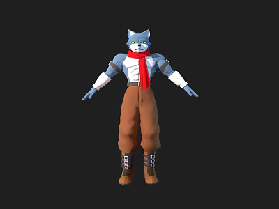 Game Movie Character Anthropomorphic Blue Cat With Red Scarf White Armor Brown Pants And Boots 3d model