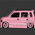 Kids Pink Cartoon Toy Car with Big Eyes Smiley Face and Decorative Patterns