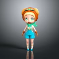 Cute 3D Cartoon Character With Orange Hair Goggles Green Scarf Blue Overalls And Orange Gloves